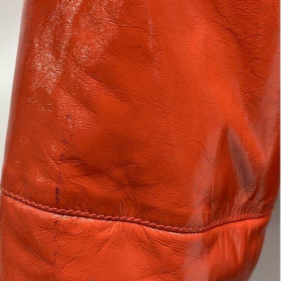 Lita by Ciara Patent Leather Puffer Coat Limited Edition Orange Fiesta Sz Small - Picture 6 of 15